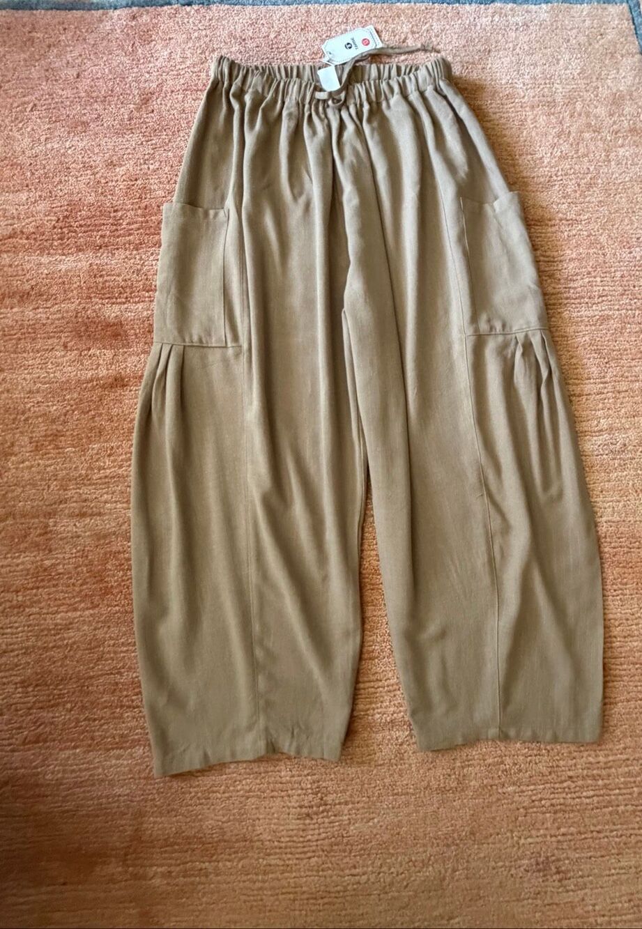 TARSE Linen Rayon Harem Pants Size M NWT Beige Drawstring Balloon Pants
